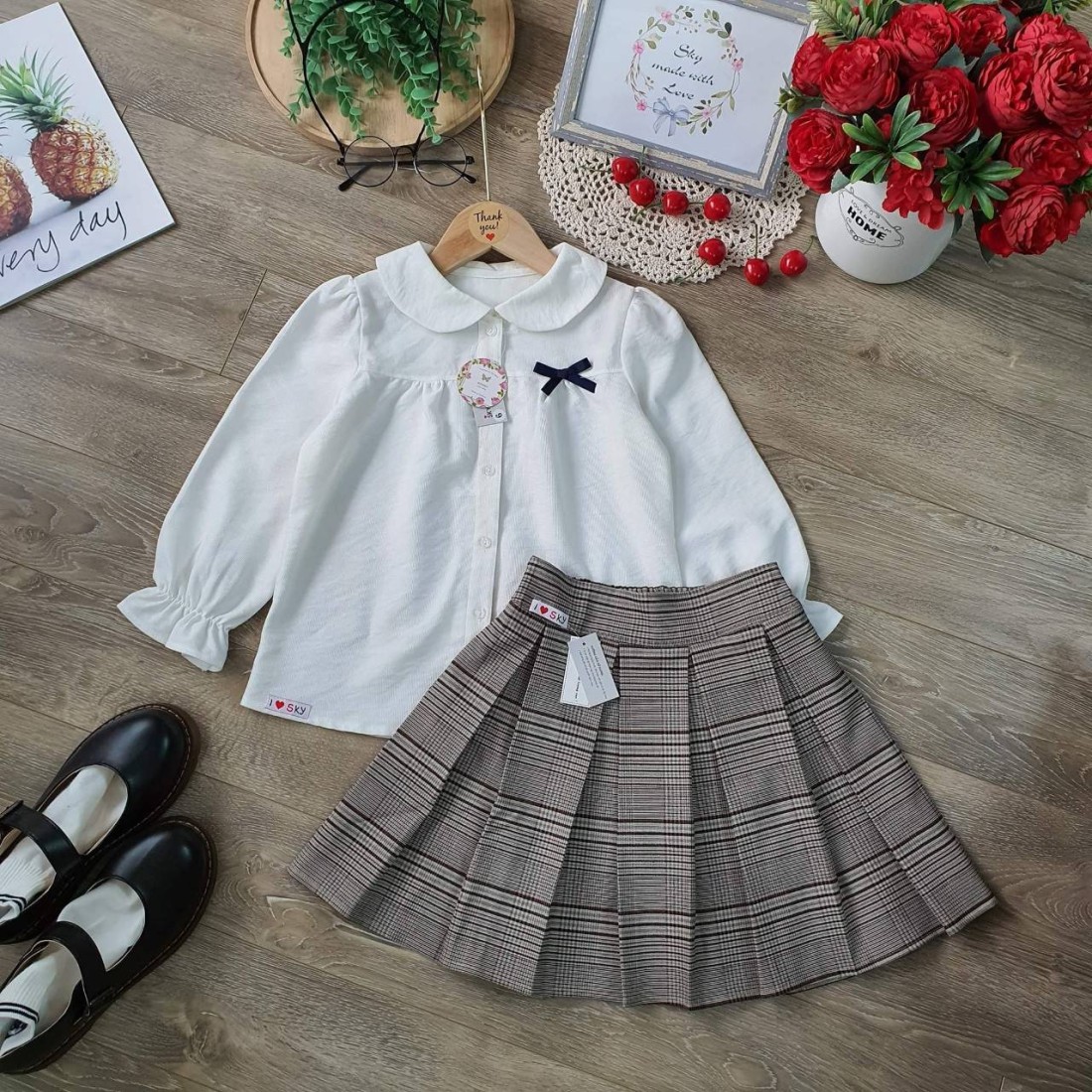 Chân váy học sinh kẻ kèm quần cotton bên trong size 7 -15-CHÂN VÁY HỌC SINH